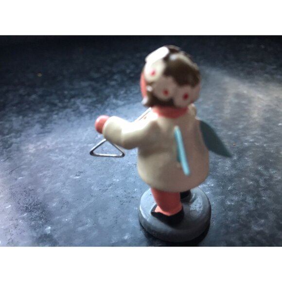 Vintage Christmas Wooden Music Angel Playing The Triangle Erzgebirge Made In Ger - Picture 3 of 8